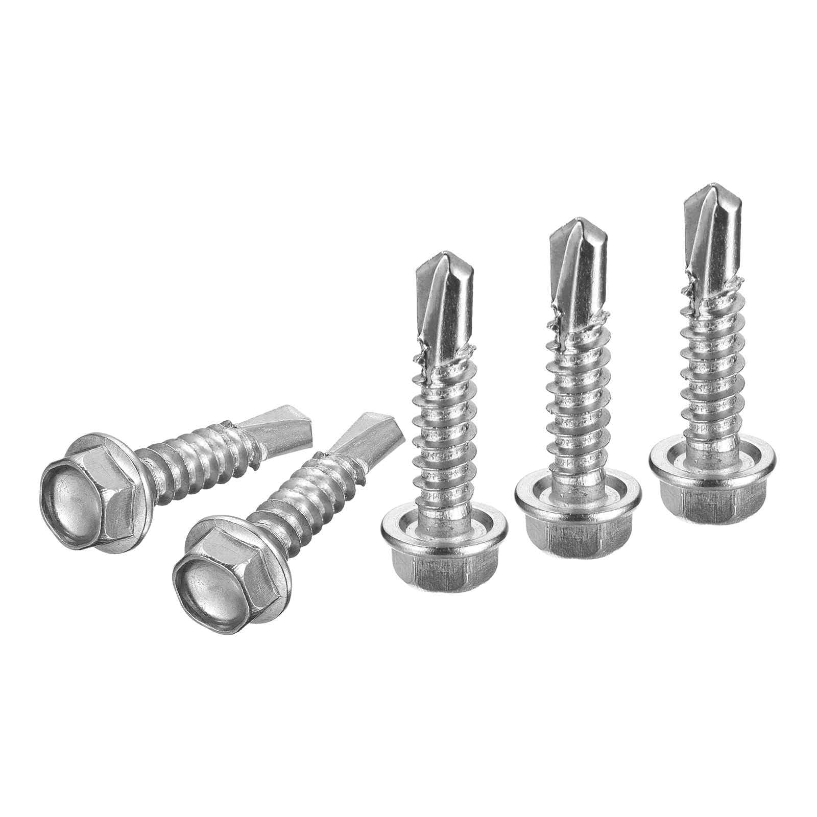 DTGN #12x1" Hex Washer Head Self Drilling Screws - 100Pack - Good for Machine - 410 Stainless Steel - Self Tapping Sheet Metal Screws — image 1
