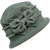 Womens Bell Beret Hat French Vintage Floral Fleece Cloche hat Classic Winter 1920s Bucket Hat