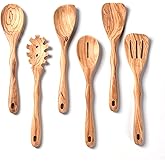 Gudamaye 12 inch Olive Wooden Utensils for Cooking, Long Handle Wooden Spoons for Cooking, 6 PCES Crafting Wooden Spoon Set, Wooden Kitchen Utensil set, Natural Olive Wood utensil Set