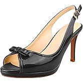 LEMUTISME Women's Stylish Peep Toe Bowknot Adjustable Buckle Backstrap Slingback High Heel Dress Pumps Sexy Patent Leather Platform Stiletto Heel Sandals for Women Party Wedding