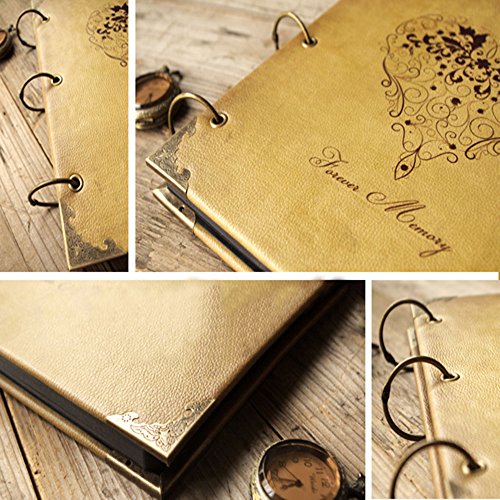 ToiM New DIY Album Wedding Scrapbook Vintage Photo Album Leatherette Cover DIY Retro and Elegant Handmade Album Self-paste Album (“Forever Memory”)