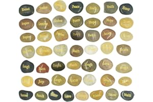 KOLTOSE BY MASH 50 Engraved Inspirational Stones with Words of Encouragement – Gold Engraved Stones for Worry Stones, Affirmation Stones, Meditation Stones, Gift Rocks with Inspirational Words of Prayer, Hope