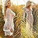 Wispun Women Sexy Deep-V Long Sleeve Lace Maxi Dresses See-through Mullet Dress (XXL, White)