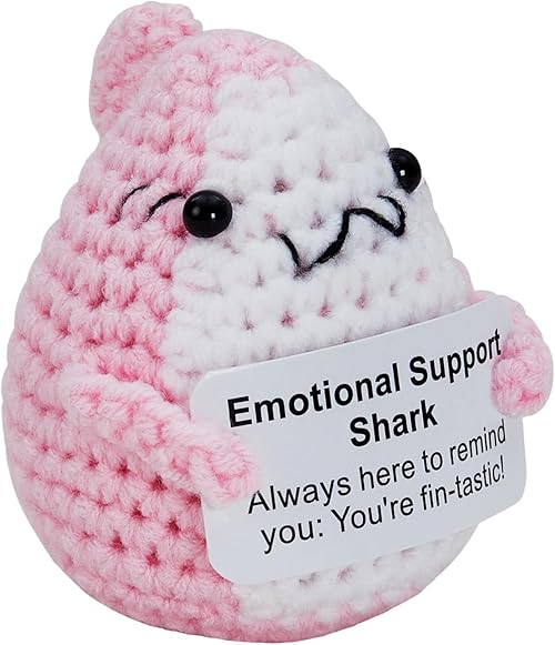 ZBATHTOY Emotional Support Gift Emotional Support Shark Emotional Support Plush Doll With Card Knitted Wool Toy Gift Positive Gifts for Leaver Women Kids Adult