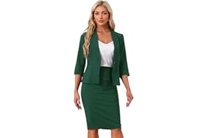 Allegra K Business Skirt Suit Set for Women's 2 Piece Office Work Outfit Collarless Blazer Pencil Skirt