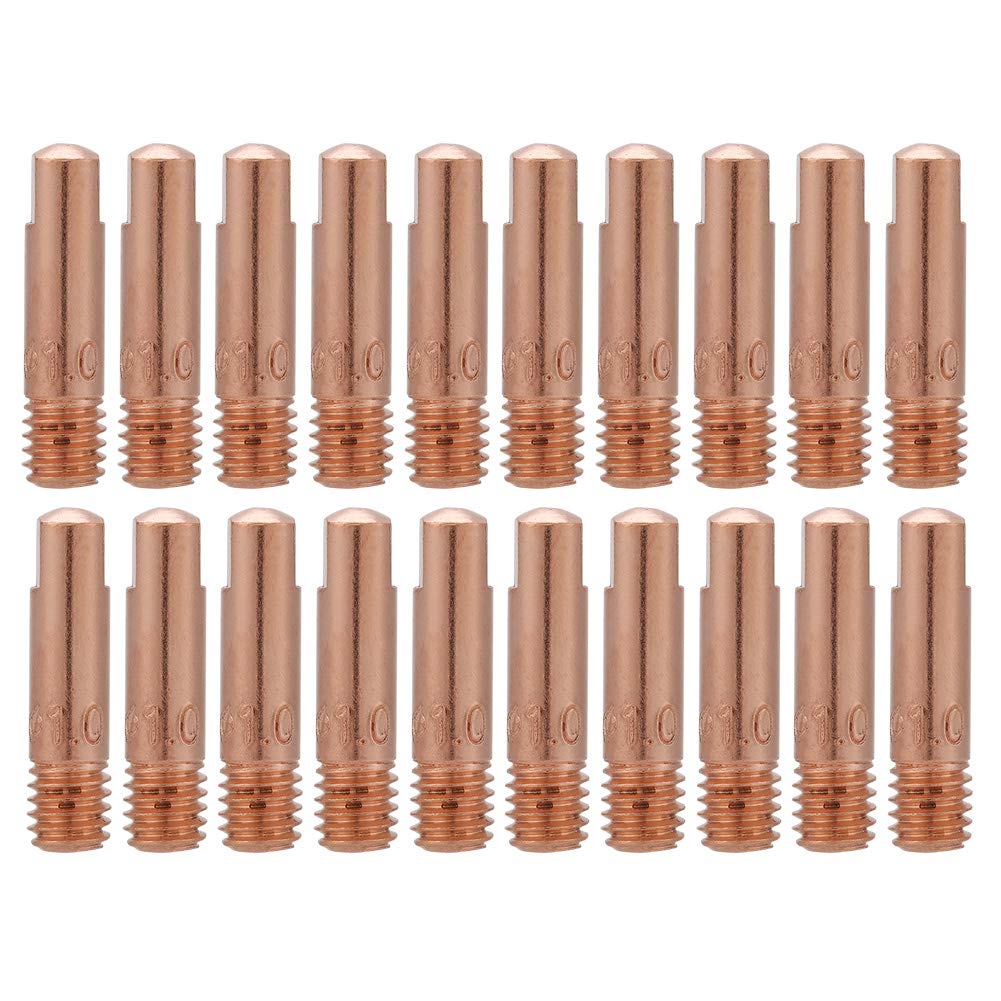 Uxsiya 20Pcs Copper Contact Tip for 15AK MIG/MAG Welding Torch Consumables 0.8/1.0mm, Welding Gun Accessories(1.0mm)