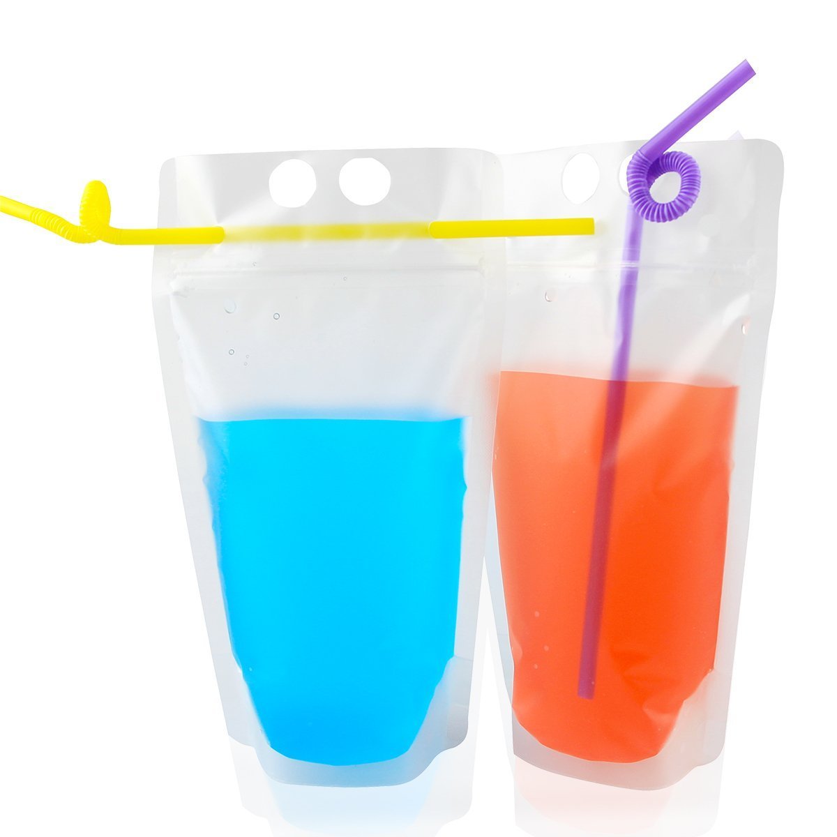 Beverage Pouch with Plastic Straw 50 Set per Pack Hand-held Clear Frosted Reclosable Zipper Stand Up Juice Drink Bag