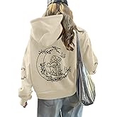 Weripoah Graphic Hoodies for Women Mushroom Moon Sweatshirt Oversized Hoodie Gothic Vintage Sweatshirt Print Tops