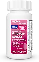 Amazon Basic Care Complete Allergy Relief, Diphenhydramine HCl 25 mg, Relieves Symptoms, Antihistamine Tablets, 400 Count