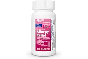 Amazon Basic Care Complete Allergy Relief, Diphenhydramine HCl 25 mg, Relieves Symptoms, Antihistamine Tablets, 400 Count