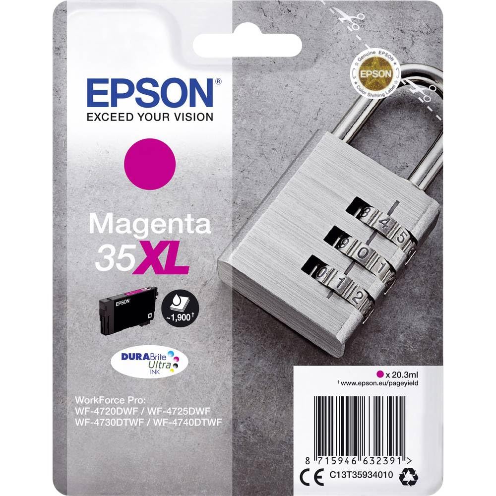 Epson 35XL Magenta Padlock High Yield Genuine Ink, Claria Photo HD Ink Cartridge
