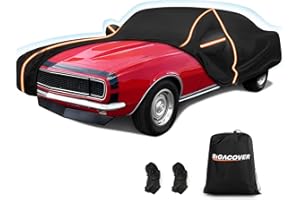 BIGACOVER Car Cover for Chevy Camaro 1967-1981, Waterproof 210D Oxford Cloth and Cotton Cover Outdoor Full Car Covers with Zipper Windproof Heavy Duty All Weather with Wind, Sun, UV and Dust Protectio
