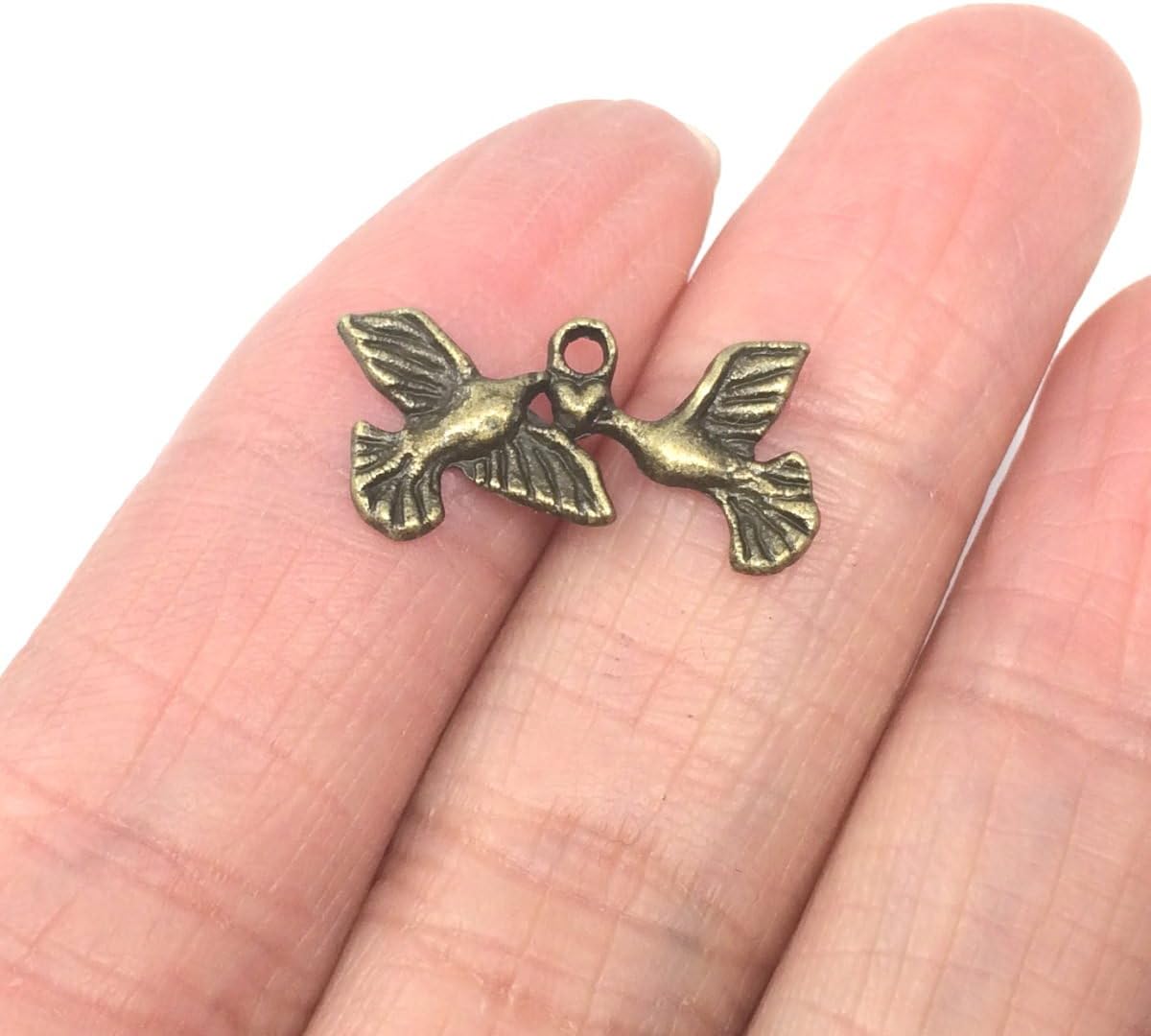 20 Love Birds Charms 20x10mm Antique Bronze Tone One Sided Charm Pendants mcz774