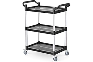 17Tek 3-Tier Rolling Utility Cart with 4 Lockable Quiet Wheels – 510LB Capacity, Commercial Use for Restaurant/Office/Warehou