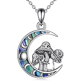 ANGSAU Mushrooms Necklace Sterling Silver Moon Pendant Abalone Shell Jewelry Gifts for Women