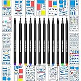 Dot Bullet Journal Stencil Set and Fineliner Pens,Planner Stencils Set for Journal Notebook Diary Scrapbook,20 Pieces DIY Drawing Stencils Lettering and 12 Color Bullet Journal Pens