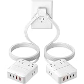 KWRNVO 12FT Split Extension Cord 6FT Per Side, Flat Plug Twin Power Strip | 16-in-1 Bedside Charging Station with 4 AC Outlets, 2 USB-C &amp; 2 USB-A Ports Per Side for Bedroom, Dorm, Office and Travel
