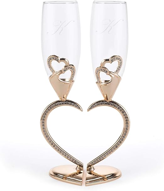 Amazon Com Rosegold Sparkling Hearts Linked Flutes Set Of 2
