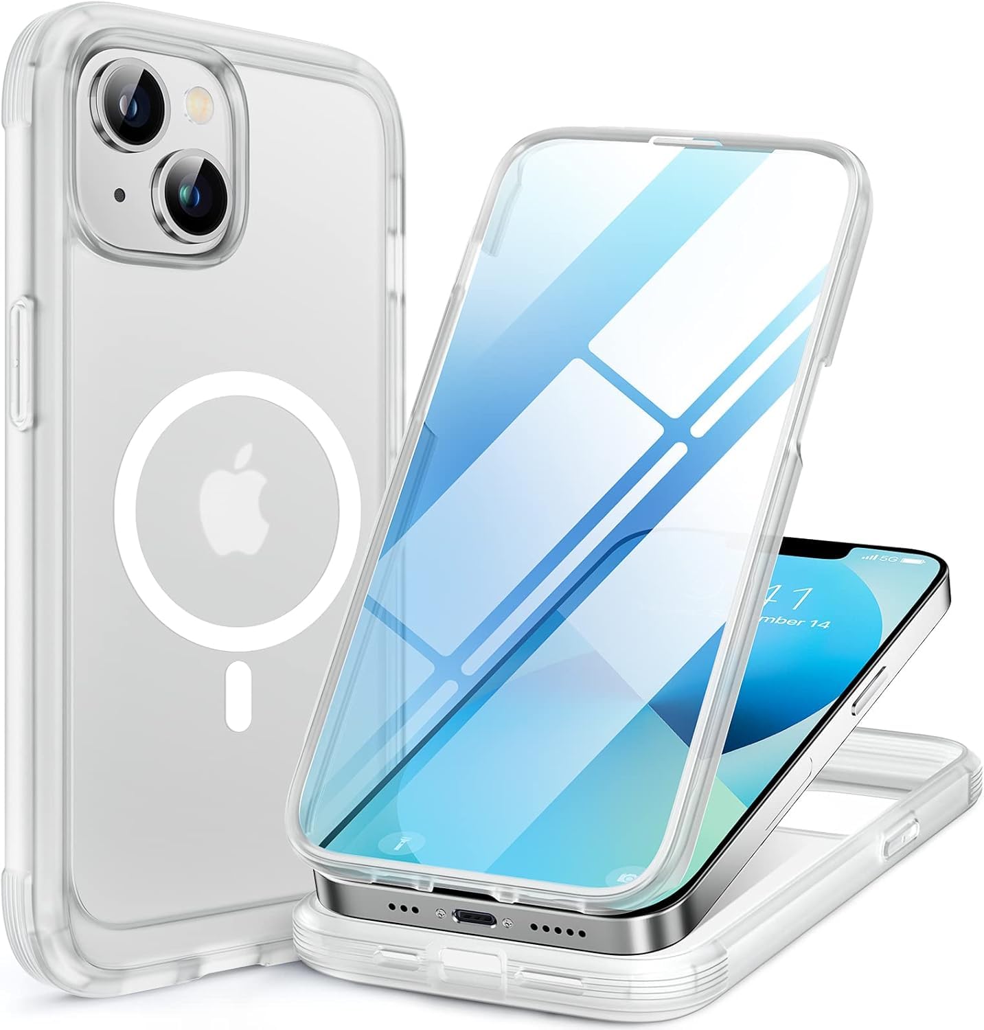 Photo 1 of Miracase Magnetic Case for iPhone 13 Mini 5.4 Inch,with MagSafe,Built in Screen Protector,Full Body Protection(Matte Clear)