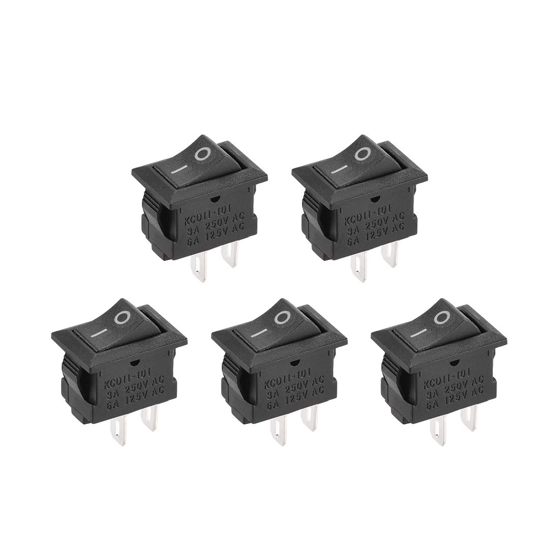 uxcell SPST Mini Boat Rocker Switch Black Toggle Switch for Boat Marine 2pins ON/OFF AC 250V/3A 125V/6A 5pcs