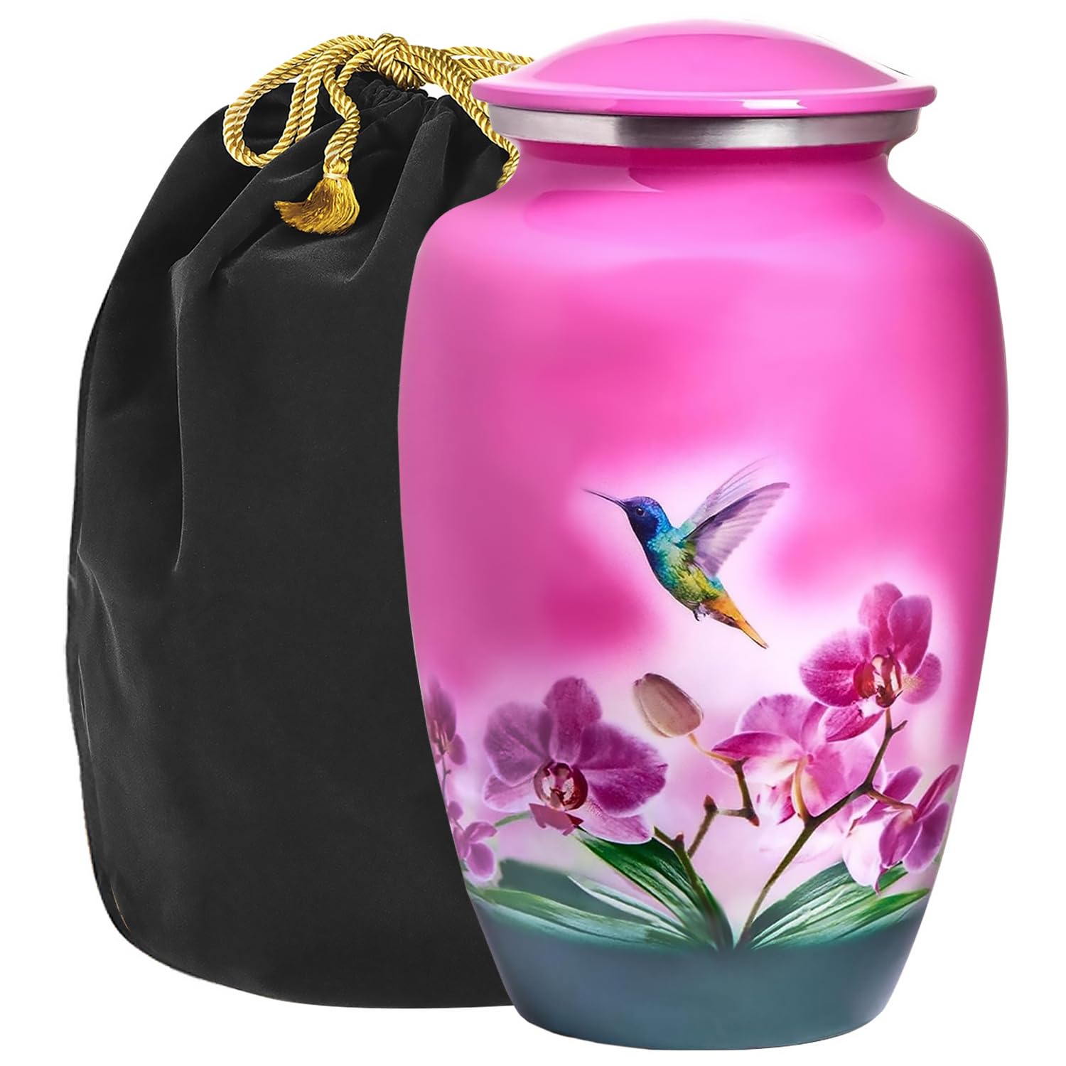 Photo 1 of Trupoint Memorials Cremation Urns for Human Ashes Adult Female, Decorative Burial Urn for Men & Women – Large, Pink Hummingbird