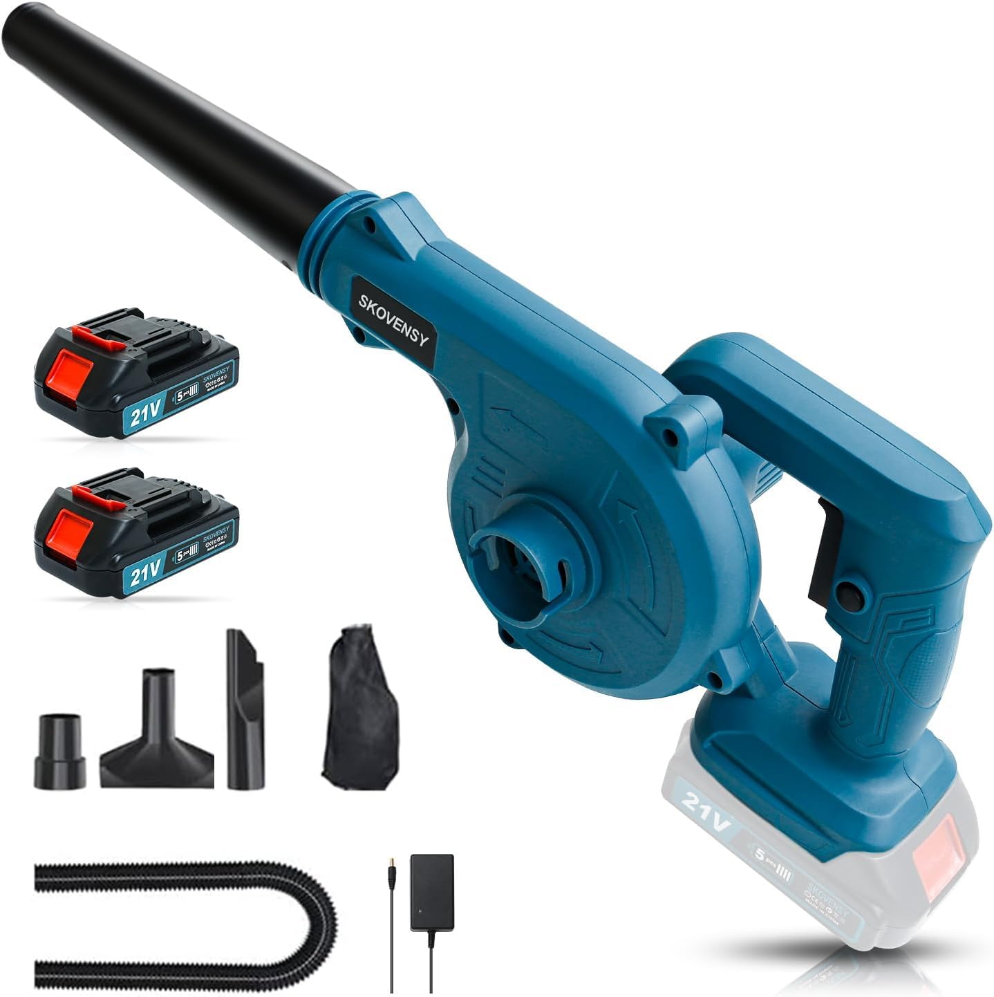 ブロワー 充電式 洗車後の水滴も一気に吹き飛ばす！吸塵もOKな1台2役｜大容量バッテリー2個搭載・小型でパワフルなブロワー ブルー商品画像