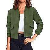 Tankaneo Womens Cropped Bomber Jackets Casual Button Down Long Sleeve Stand Collar Varsity Shacket Coats