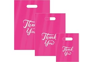 MJOGGOTT 300 Pcs Thank You Merchandise Bags, 3 Size Shopping Bags for Business Small with Handles, Plastic Gift Bags Retail Bags, Bulk Merchandise Bags for Wedding Party Stores Packaging Wholesale Goodie Bags
