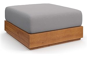 Modway Tahoe Acacia Wood Outdoor Ottoman in Natural Light Gray with Weather-Resistant Cushion - Ideal as Outdoor Footstool or Sunroom Furniture Accessory