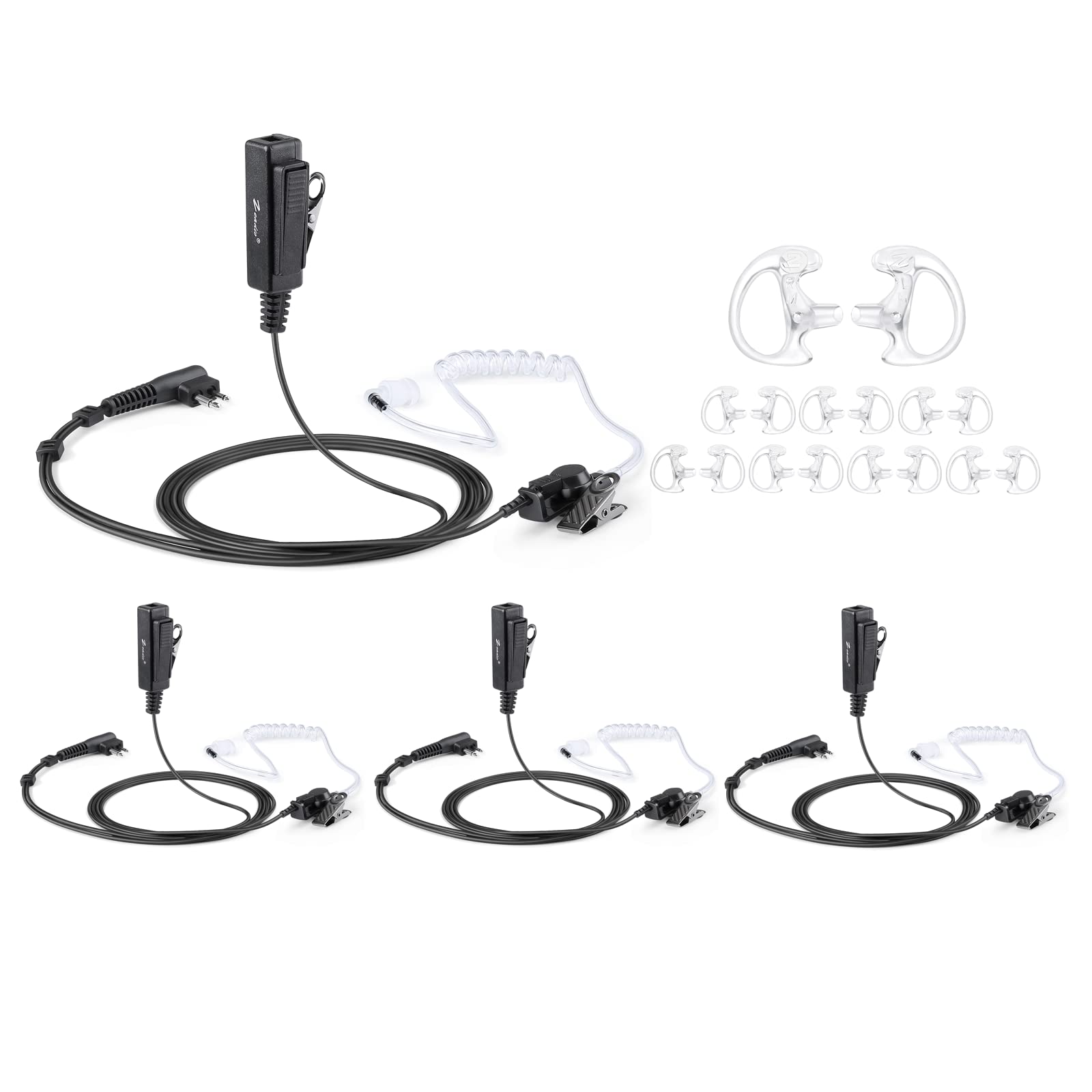 zeadio Surveillance Covert Air Acoustic Tube Headset with Earmold Earpiece and Push-To-Talk Microphone, Fits for Motorola 2 Pin Two Way Radio Walkie Talkie (Pack of 4)