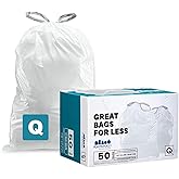 Plasticplace Custom Fit Trash Bags, Compatible with Simplehuman Code Q (50 Count), 13-17 Gallon Drawstring Garbage Liners, Heavy Duty Tear-Resistant
