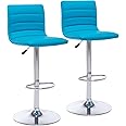 Vogue Furniture Direct PU Leather Bar Stools, Modern Square Adjustable Swivel Barstools with Back, Armless Airlift Counter Height Bar Chairs for Kitchen Dining Set of 2 (Blue)