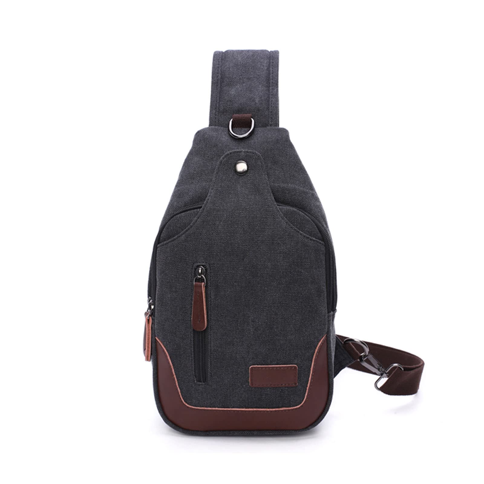FANDARE Vintage Sling Chest Bag One Shoulder Bag Canvas Crossbody Backpack Men Daily Bookbag with Earphone Hole for Outdoor Travel Work Hiking Running Indoor Activities Daypacks Black