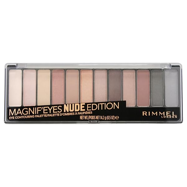 RIMMEL LONDON MAGNIF’EYES EYESHADOW PALETTE, 12 SHADES, BLENDABLE FORMULA, VERSATILE, 001, NUDE, 0.5OZ
