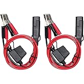 SPARKING 1.5FT 12V Battery Alligator Clip to SAE 2Pin Quick Disconnect Cable SAE to Battery Clamp Cable 7.5A Fuse (2 PACK)