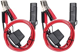SPARKING 1.5FT 12V Battery Alligator Clip to SAE 2Pin Quick Disconnect Cable SAE to Battery Clamp Cable 7.5A Fuse (2 PACK)