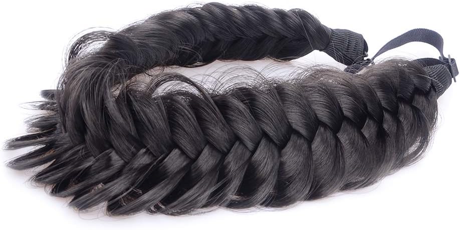 BOBIYA - 2-Strand Wide Braided Synthetic Hair Headband, Classic Natural Thick Braid for Women & Girls (Natural Black) - Image 4