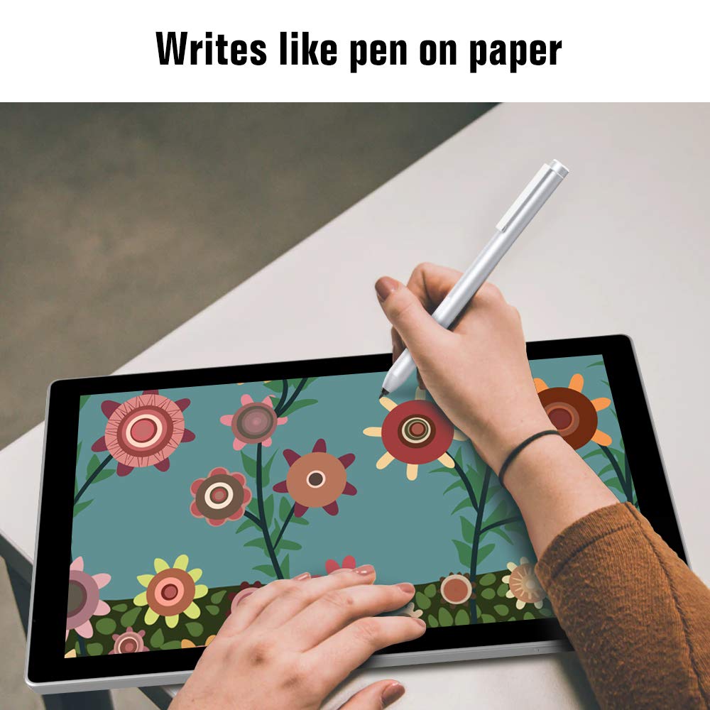 MoKo Stylus Pen Fit Surface, Active Stylus Pen with 4096 Pressure Sensitivity Supporting 600hrs Playing Time Compatible Surface Go 3/2/Go/Book/Laptop/Studio, Surface Pro 4/5/6/7/X 2019 - Sliver