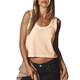 Tankaneo Womens Scoop Neck Cropped Tank Tops Summer Casual Cotton Workout Sleeveless Shirts Loose Fit Basic Tees Apricot