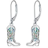 ROMANTIC WORK Turquoise Cowgirl Earrings 925 Sterling Silver Abalone Shell Boot Dangle Earrings Western Texas Boot Jewelry for Women Birthday Christmas Gifts