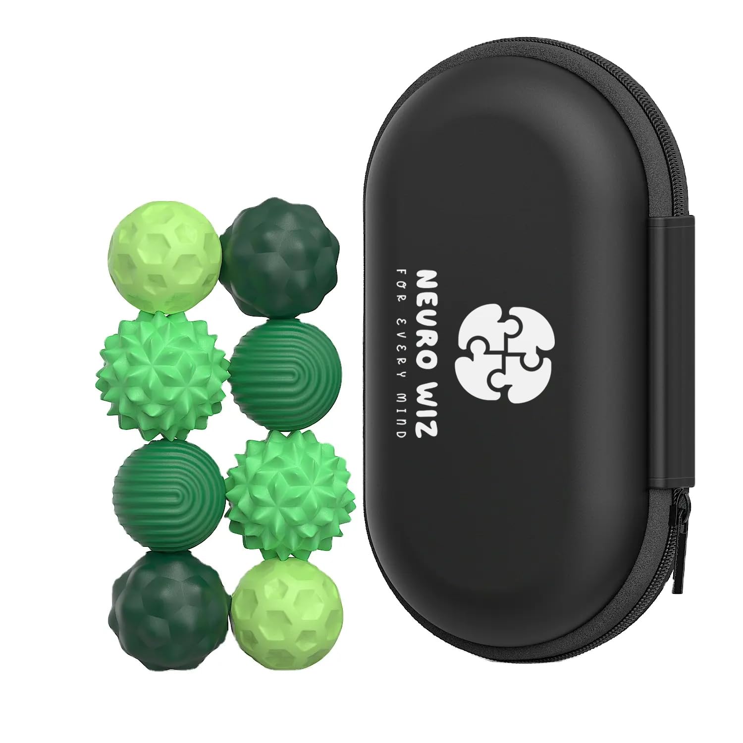 Magnetic Sensory Fidget Balls 8-Pack β Textured Silicone with Carry Case | Tactile Toy for Teens & Adults | Focus, Stress & Anxiety Relief | Ideal for ADHD, Autism, Desk or Travel (Green, 8-Pack) β image 1