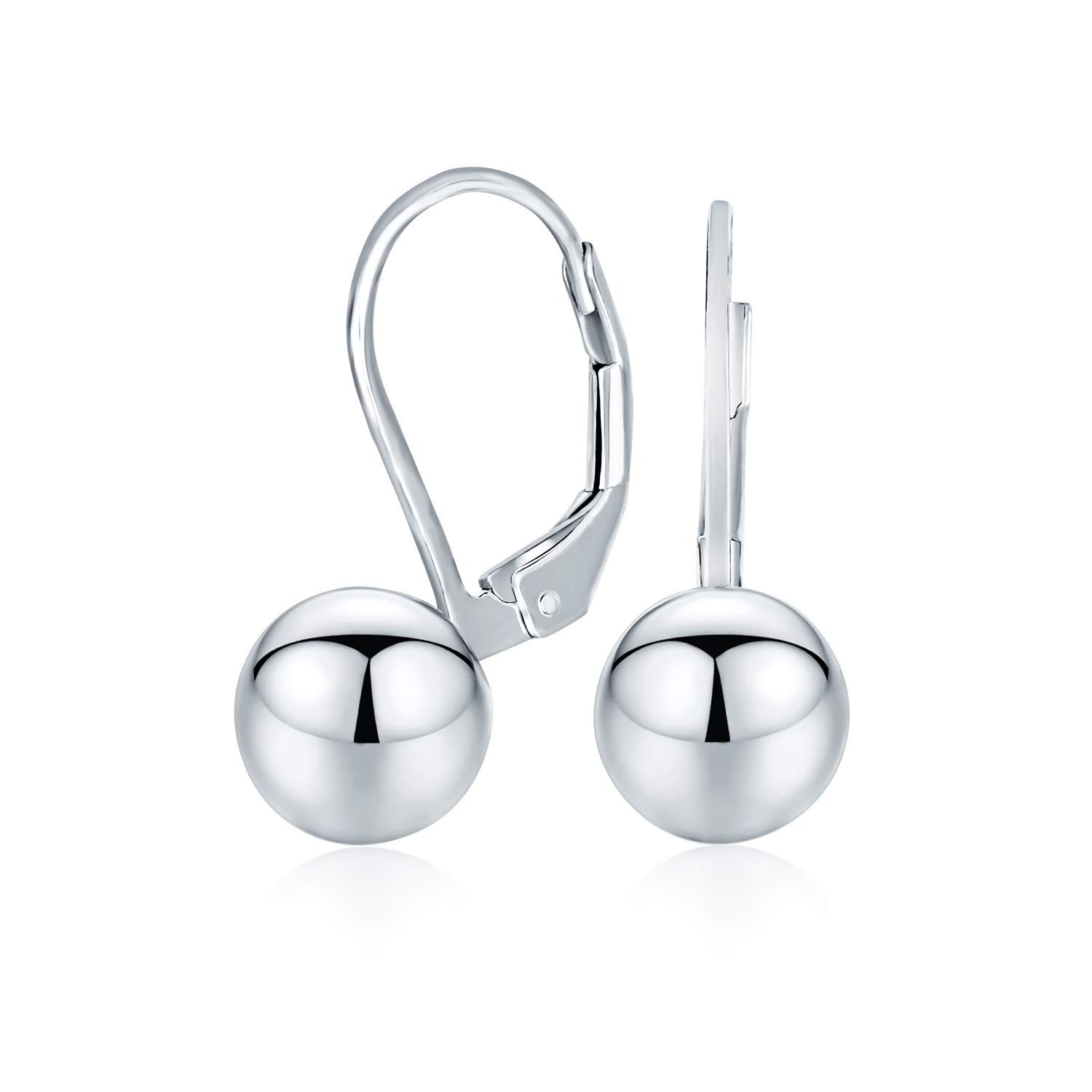 Classic Simple Basic Dangling Lever back Round Bead Ball Drop Earrings For Women .925 Sterling Silver 8MM — image 1
