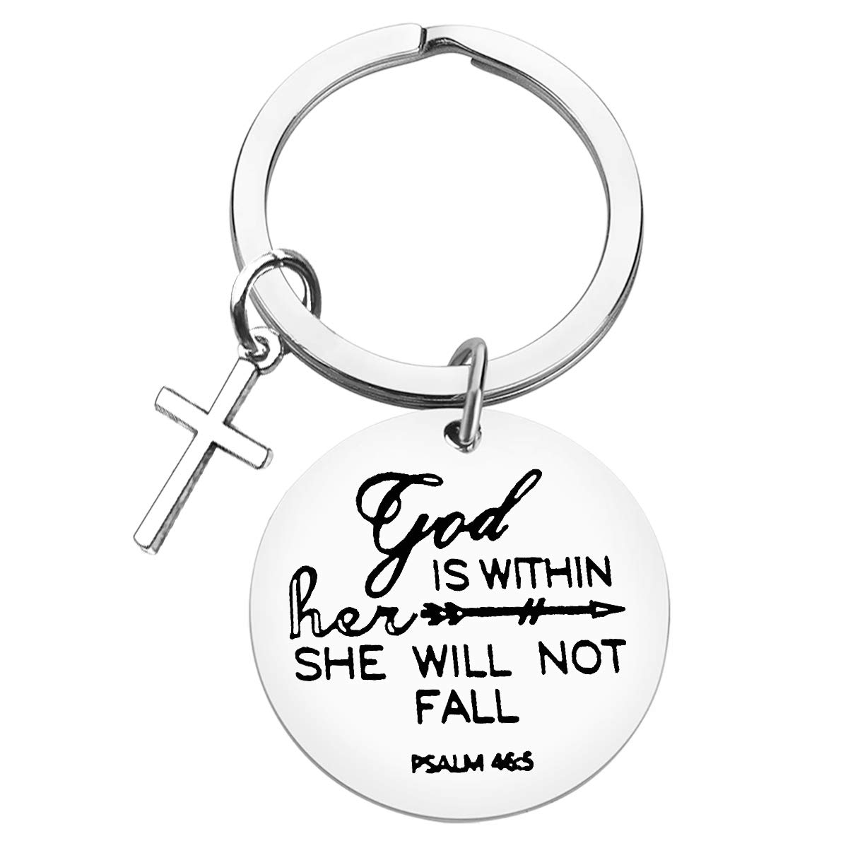 Dabihu Christian Keychain Keyring Religious Verse Gift Prayer Charm Key Chain Ring Faith Religious Keyring for Women Girls God Is Within Her She Will Not Fall Key Ring Gift for Birthday Christmas