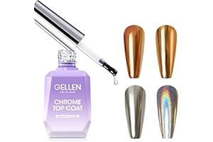 GELLEN 18ml Gel Top Coat for Chrome Nail Powder, No Wipe Clear Top Coat Polish, High Glossy Mirror Effect, UV Light Needed, Long Lasting Soak off, for Metallic Gel, Nail Art Manicure
