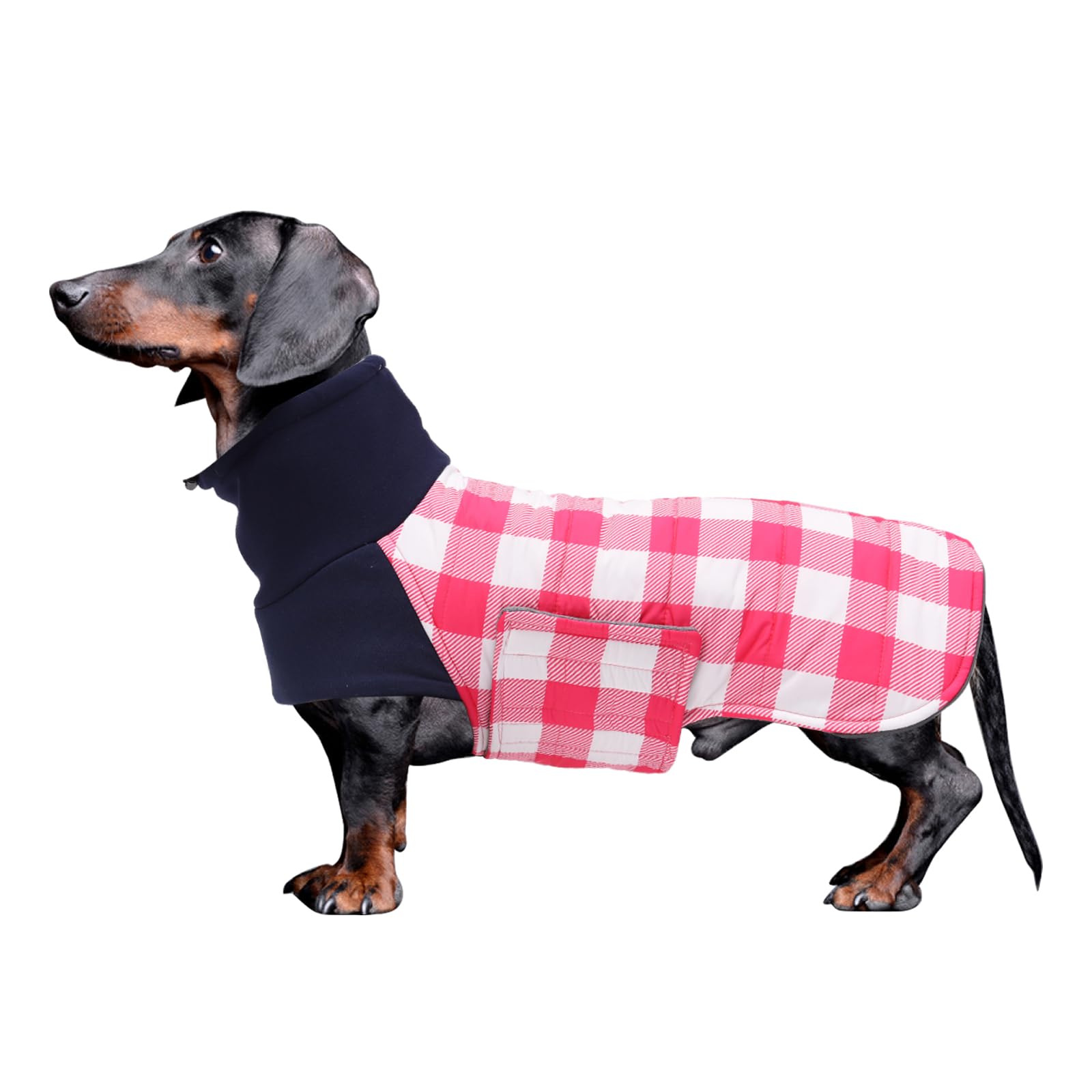 Geyecete Warm Thermal Quilted Dachshund Coat,High Neckine String Holes Dachshund jacketOutdoor Dog Apparel with Adjustable Bands for Small,Medium Dog-Pink-L