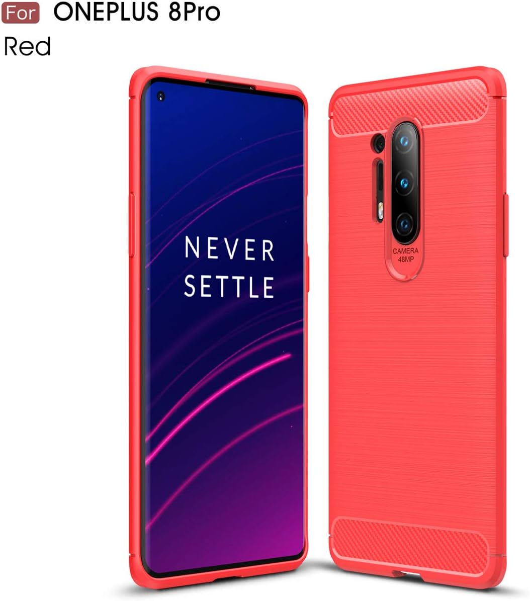OnePlus 8 Pro Case,Silicone soft Cover,Shockproof Protection,durable Ultra thin Carbon fiber case,For OnePlus 8 Pro (Red)