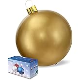 Inflatable Christmas Ornaments, 18" or 25" Oversized Outdoor Christmas Ball Ornaments, Holiday Yard Christmas Tree Decorations, Indoor and Outdoor Decoration Balls (25 inch, Gold)