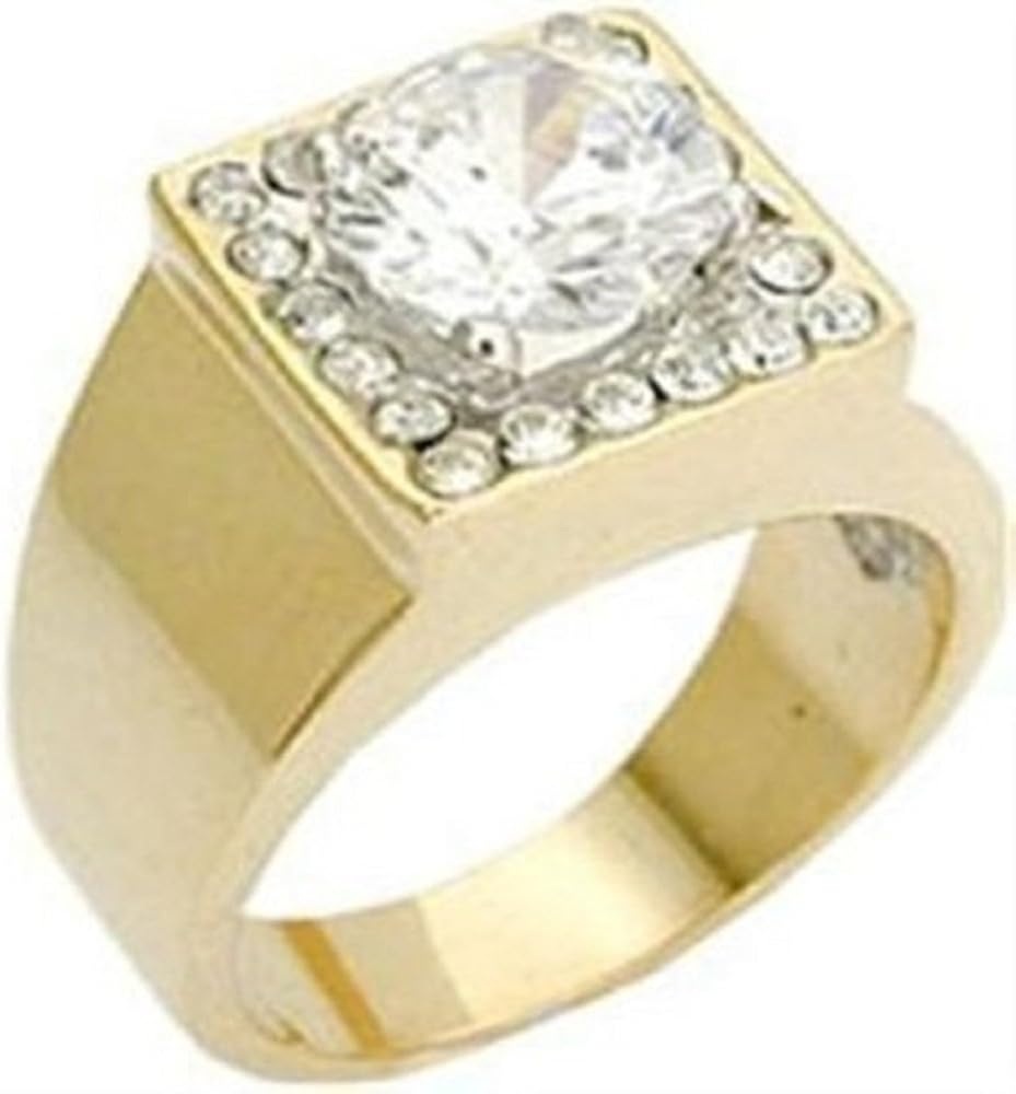 mens gold ring cz solitaire cz pinky square classy chunky 076