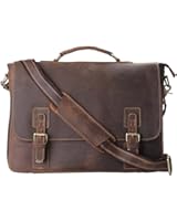 Kattee Men's Leather Satchel Briefcase, 16" Laptop Messenger Shoulder Bag Tote