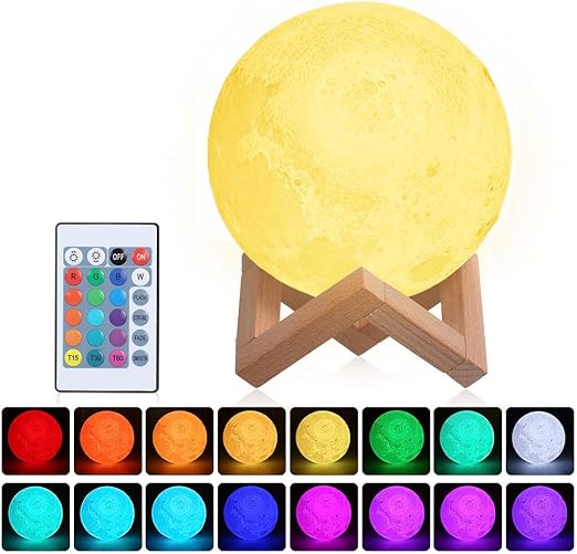 lampara luna 3d tomshine 15cm lampara mesilla de noche 16 colores y 4 modos de lluminacion brillo regulable recargable usb control remoto y control